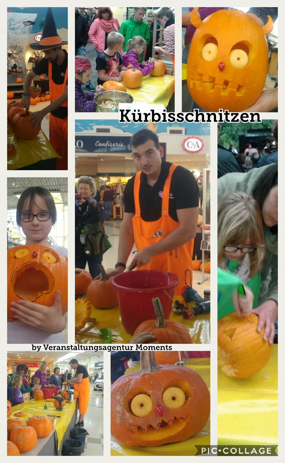 Moments Veranstaltungsagentur - Collage Kürbisschnitzen bei Bastelaktion