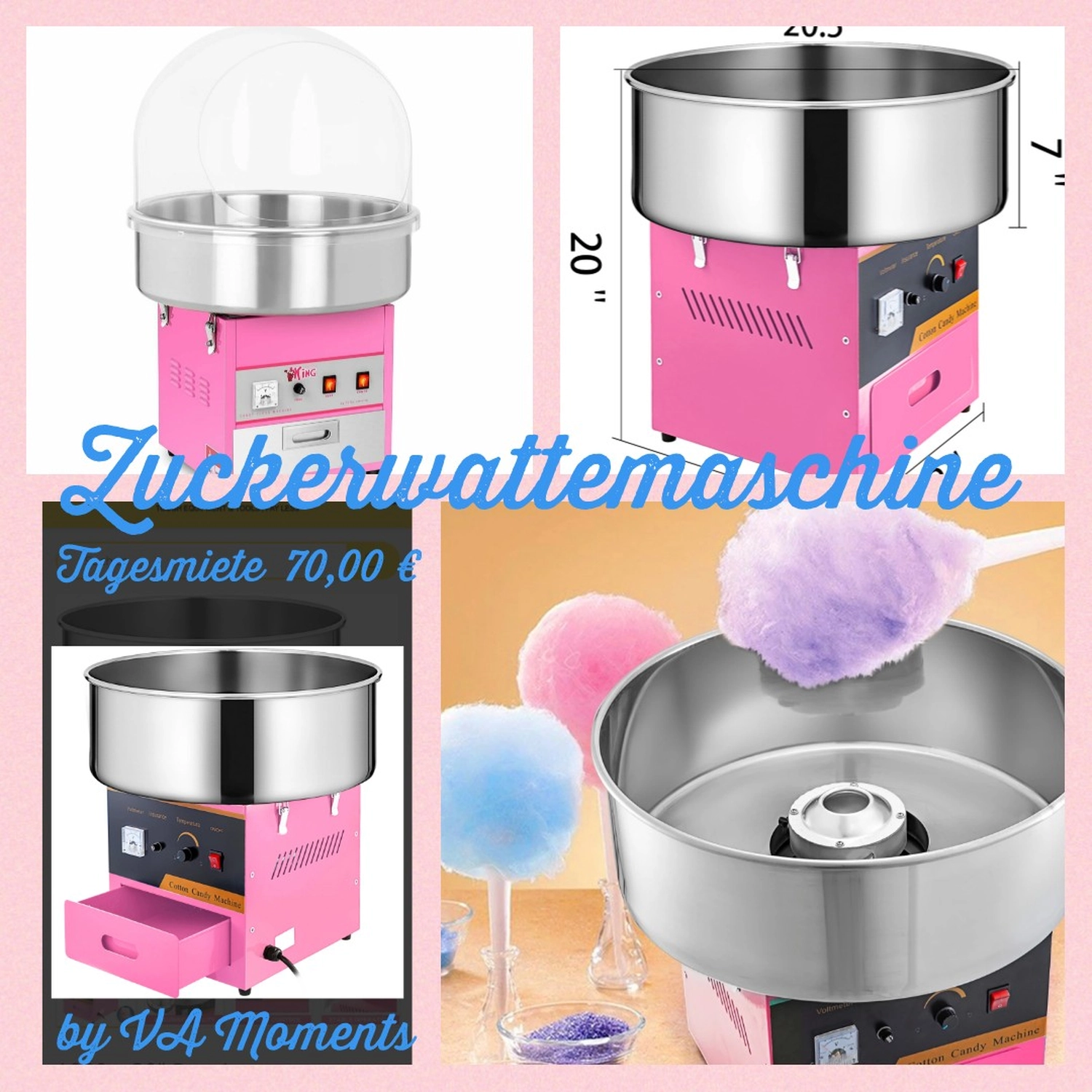 Moments Veranstaltungsagentur -  Pinke Zuckerwattemaschine im Detail